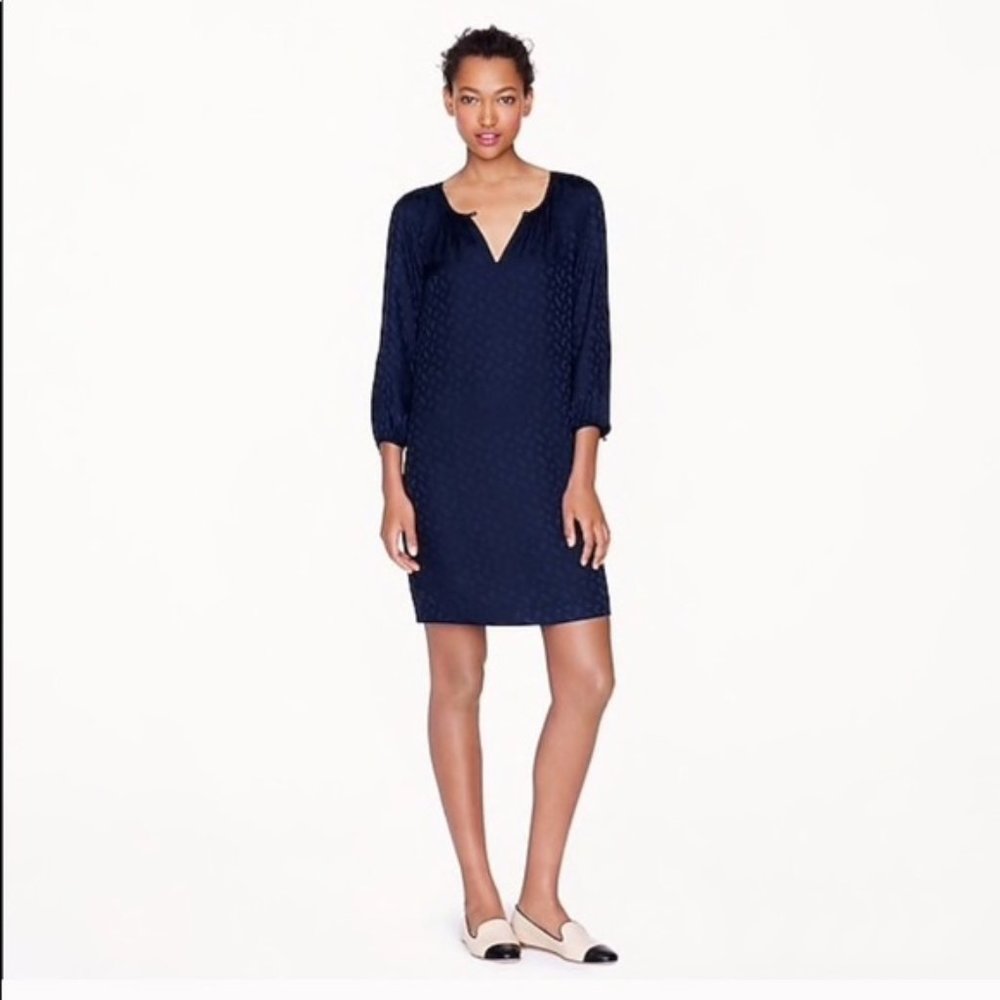 J. CREW Navy Long Sleeve Silk Mini Dress